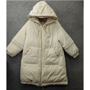 Lattelier Coat Womens S Cream Down Hoodie Oversized Puffer Faux Leather Jacket